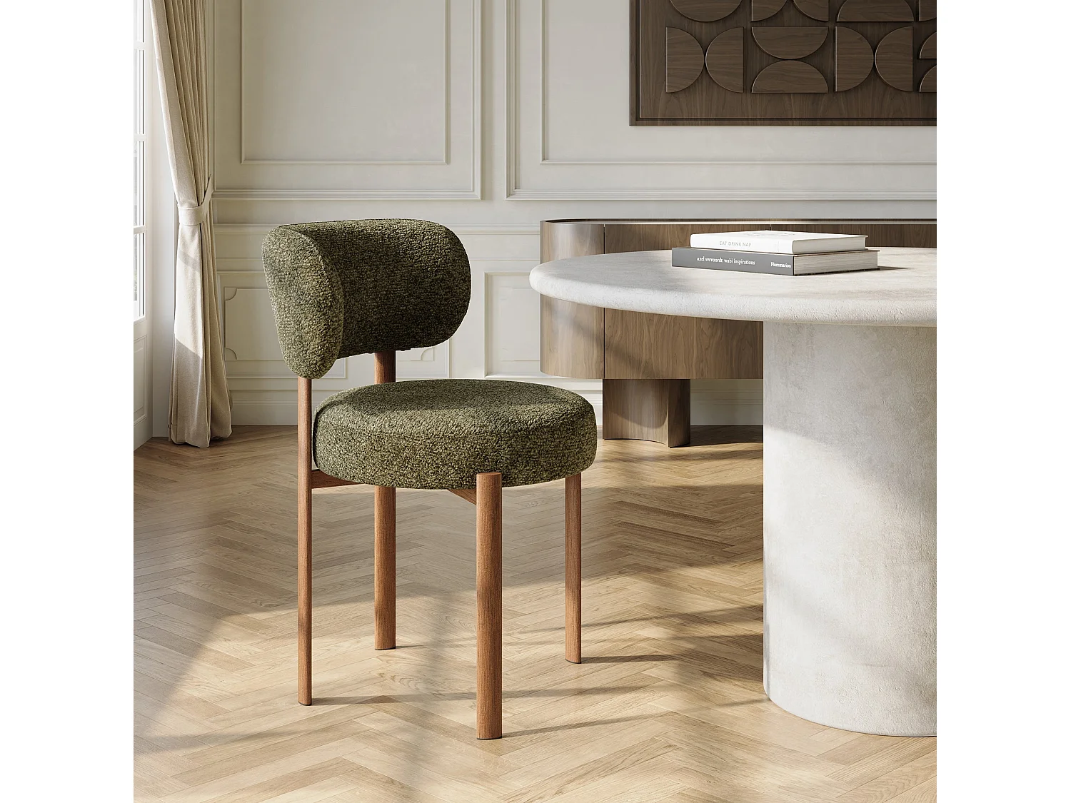 Lot de 2 chaises LAUREN en tissu bouclette kaki