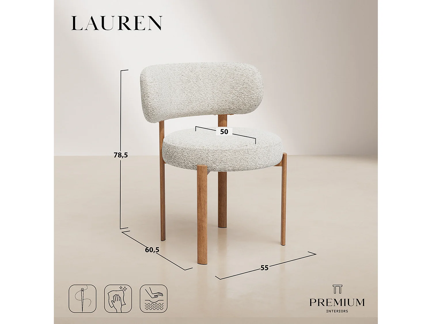 Lot de 2 chaises LAUREN en tissu bouclette kaki