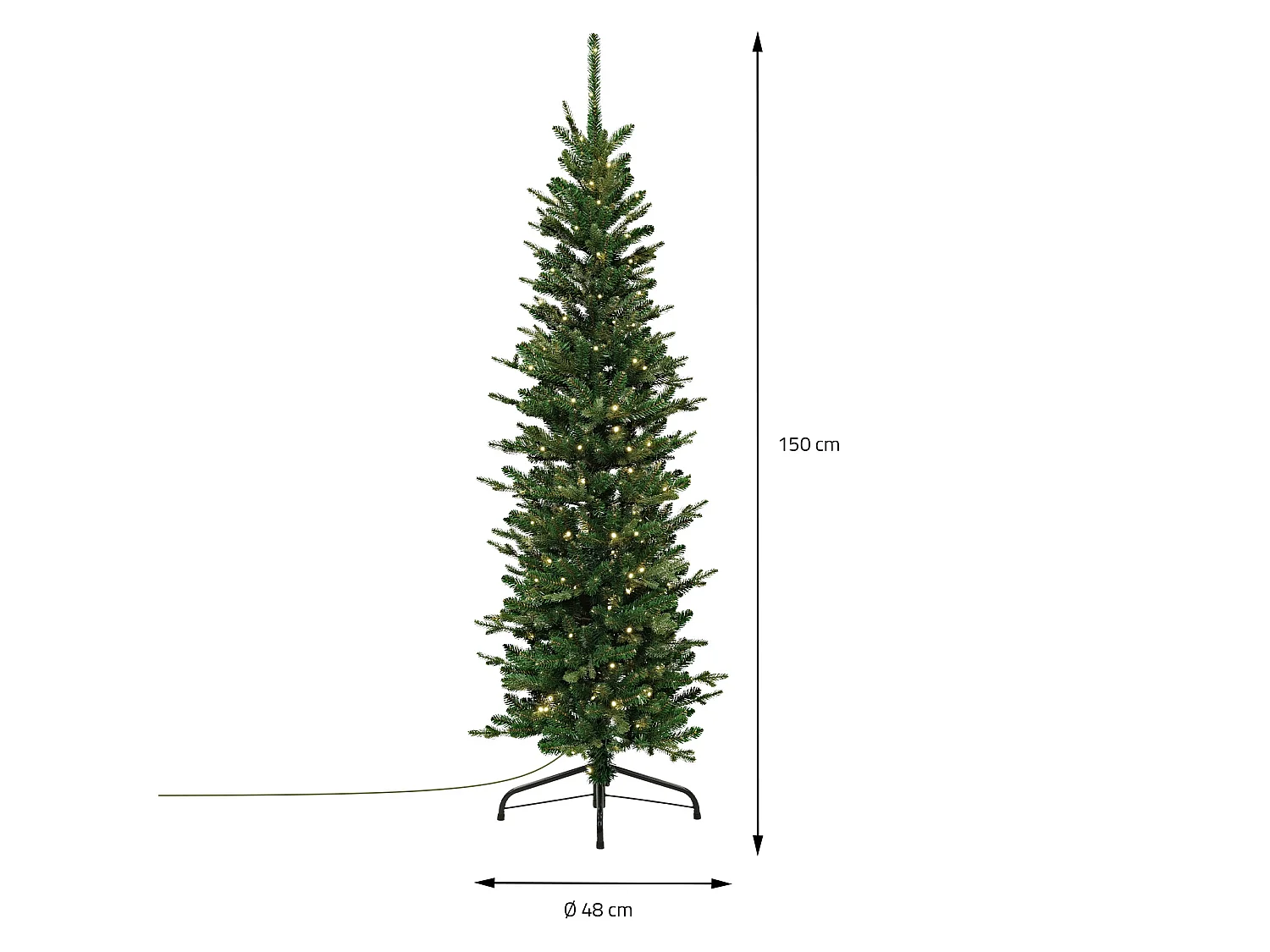 ECD Germany Albero di Natale Slim Artificiale 150 cm con 140 LED Decorazioni Natalizie Albero Verde Realistico per Interni con Base Stabile e 689 Rami