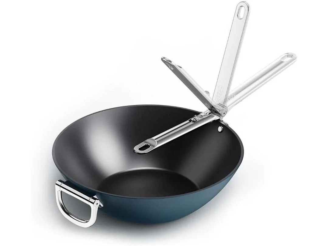 Wok antiadherente Joseph Joseph Space 32 cm con mango plegable y tapa, apto para todo tipo de cocinas, ideal para cocinar saludable