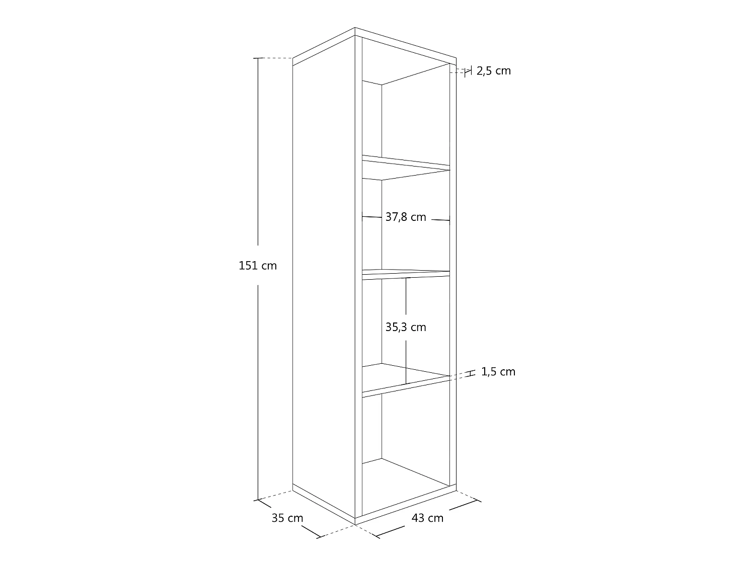 Scaffale libreria bianco 4 vani 43x35x151cm – Tetris