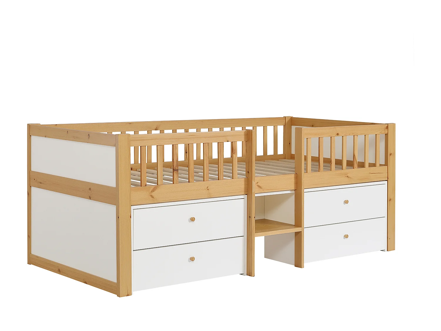 Lit 90 x 200 cm avec rangement – Coloris : Naturel et blanc + Matelas - ZALERIO