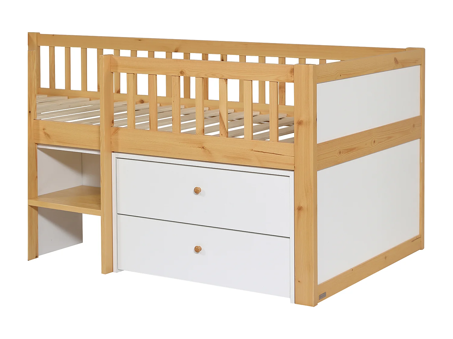 Lit 90 x 200 cm avec rangement – Coloris : Naturel et blanc + Matelas - ZALERIO