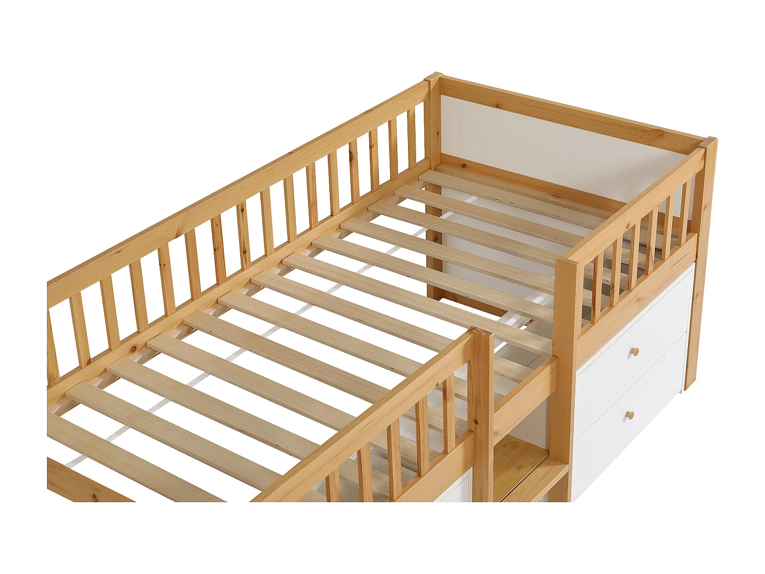 Lit 90 x 200 cm avec rangement – Coloris : Naturel et blanc + Matelas - ZALERIO