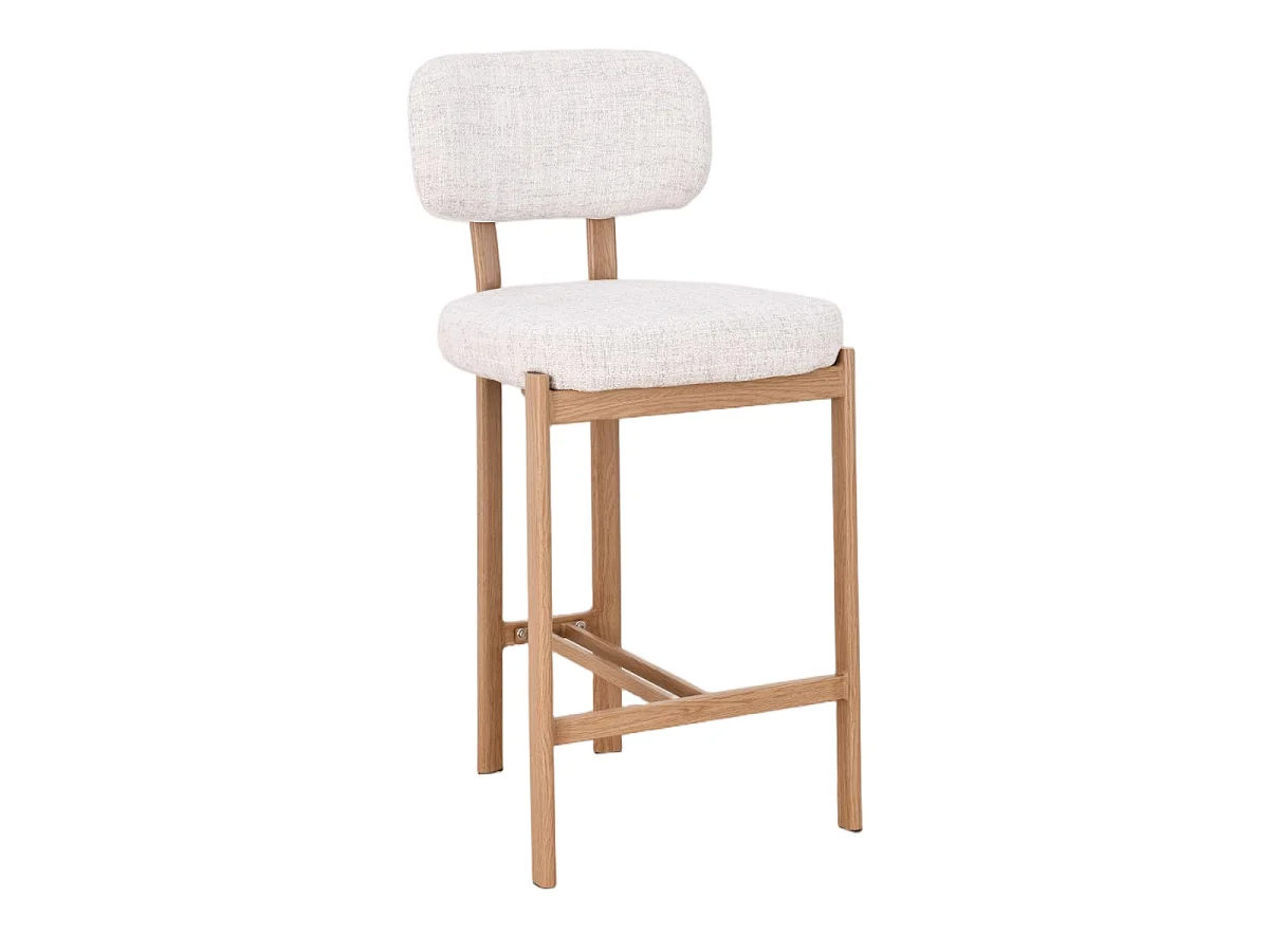 Lot de 2 Tabourets tissu marron et pieds décor noyer H92 cm - MARLA