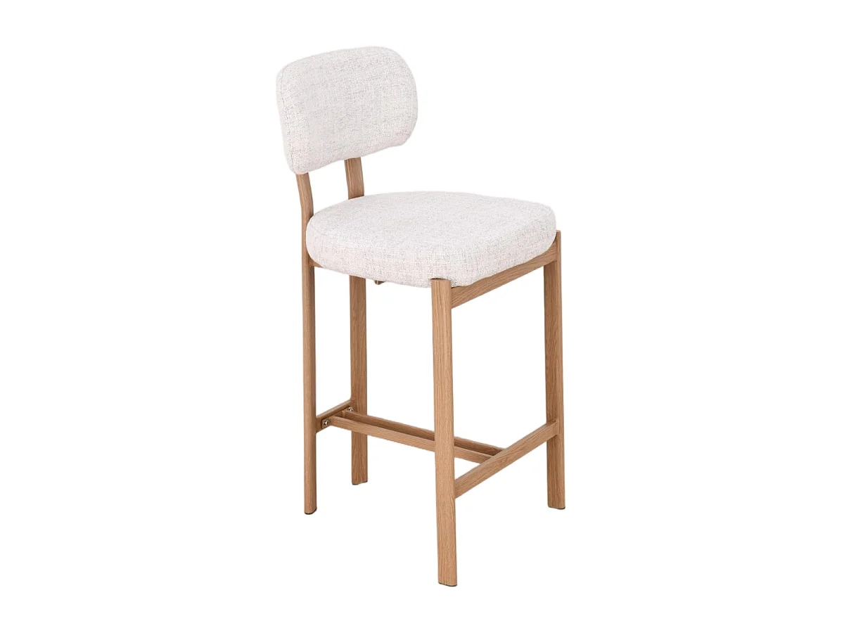 Lot de 2 Tabourets tissu marron et pieds décor noyer H92 cm - MARLA