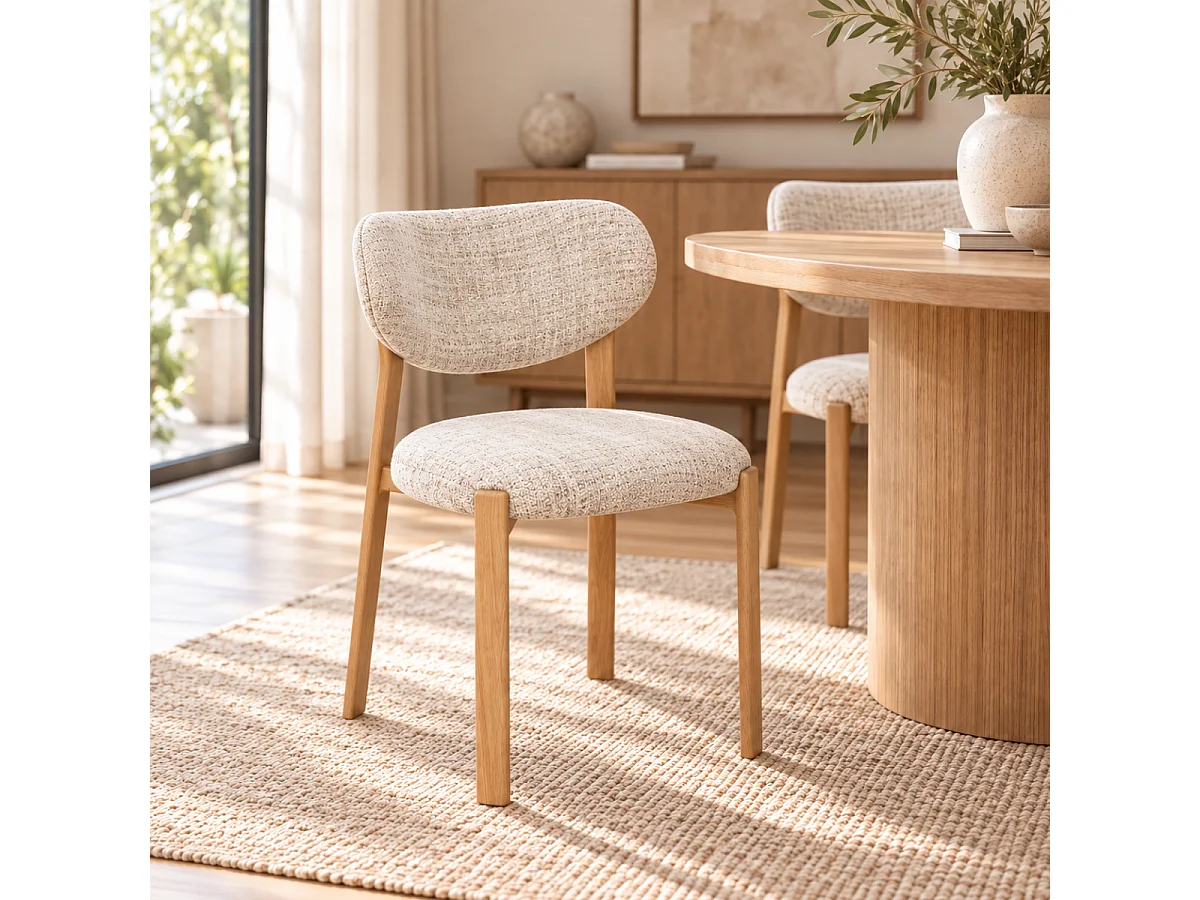 Lot de 2 Chaises en tissu et pieds décor bois H77 cm - OSLO