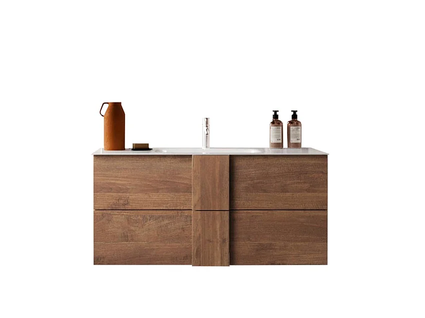 Meuble double vasque suspendu décor bois foncé L100 cm - JUPITER