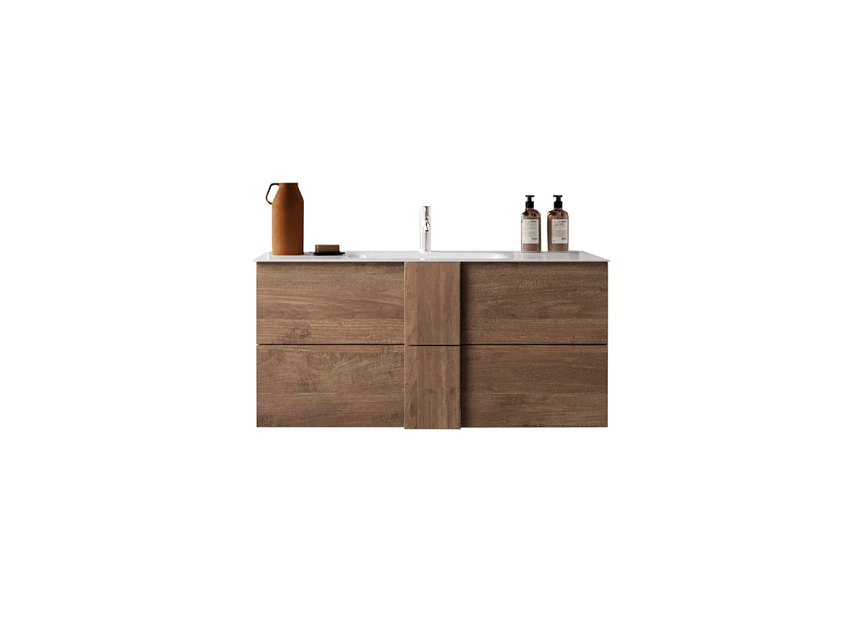 Meuble double vasque suspendu décor bois foncé L100 cm - JUPITER