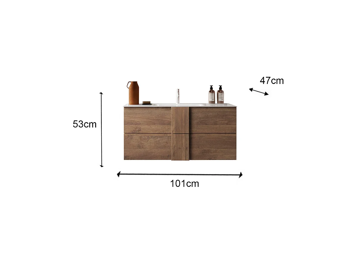 Meuble double vasque suspendu décor bois foncé L100 cm - JUPITER