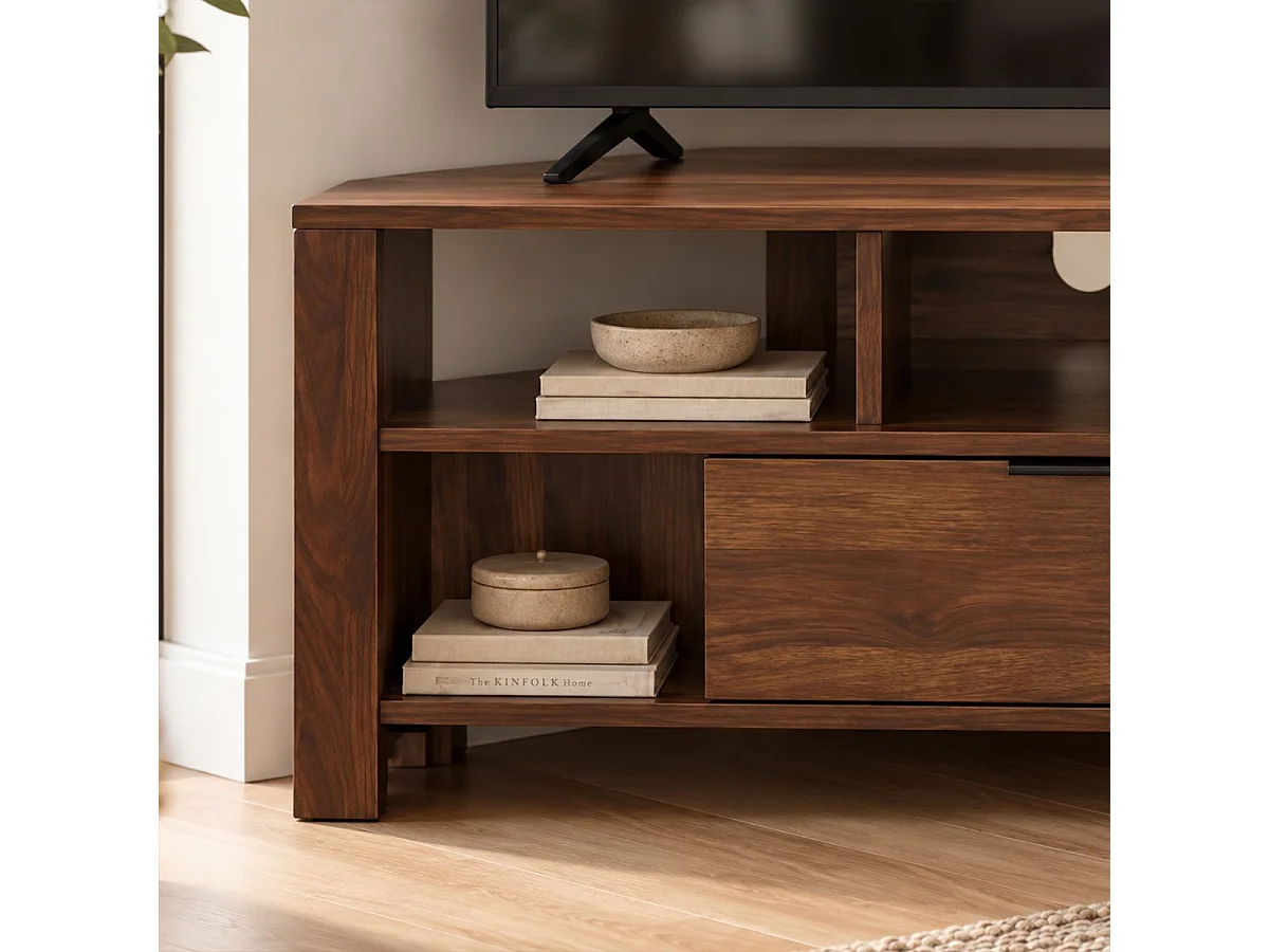 Meuble TV d'Angle 1 Tiroir Décor Bois - L120 cm