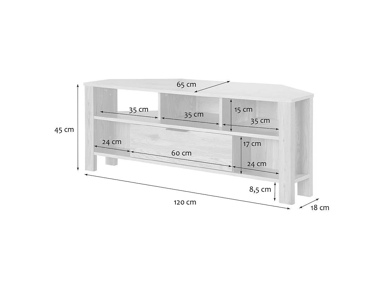 Meuble TV d'Angle 1 Tiroir Décor Bois - L120 cm