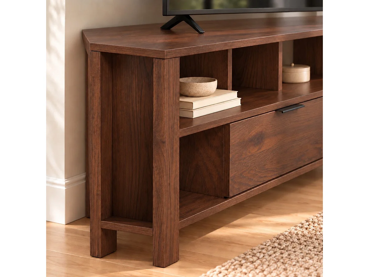 Meuble TV d'Angle 1 Tiroir Décor Bois - L120 cm