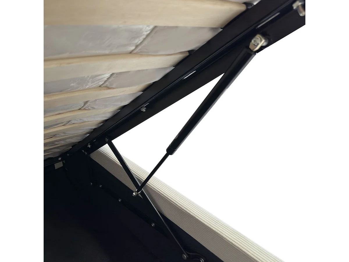 Lit coffre 140x190 cm en velours côtelé beige avec tête de lit et sommier - LIVY