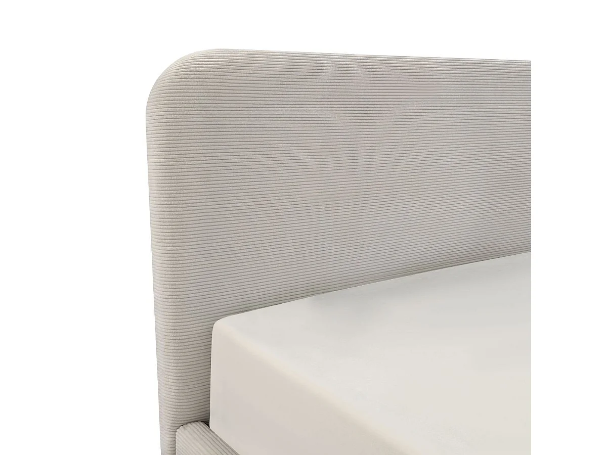 Lit coffre 140x190 cm en velours côtelé beige avec tête de lit et sommier - LIVY