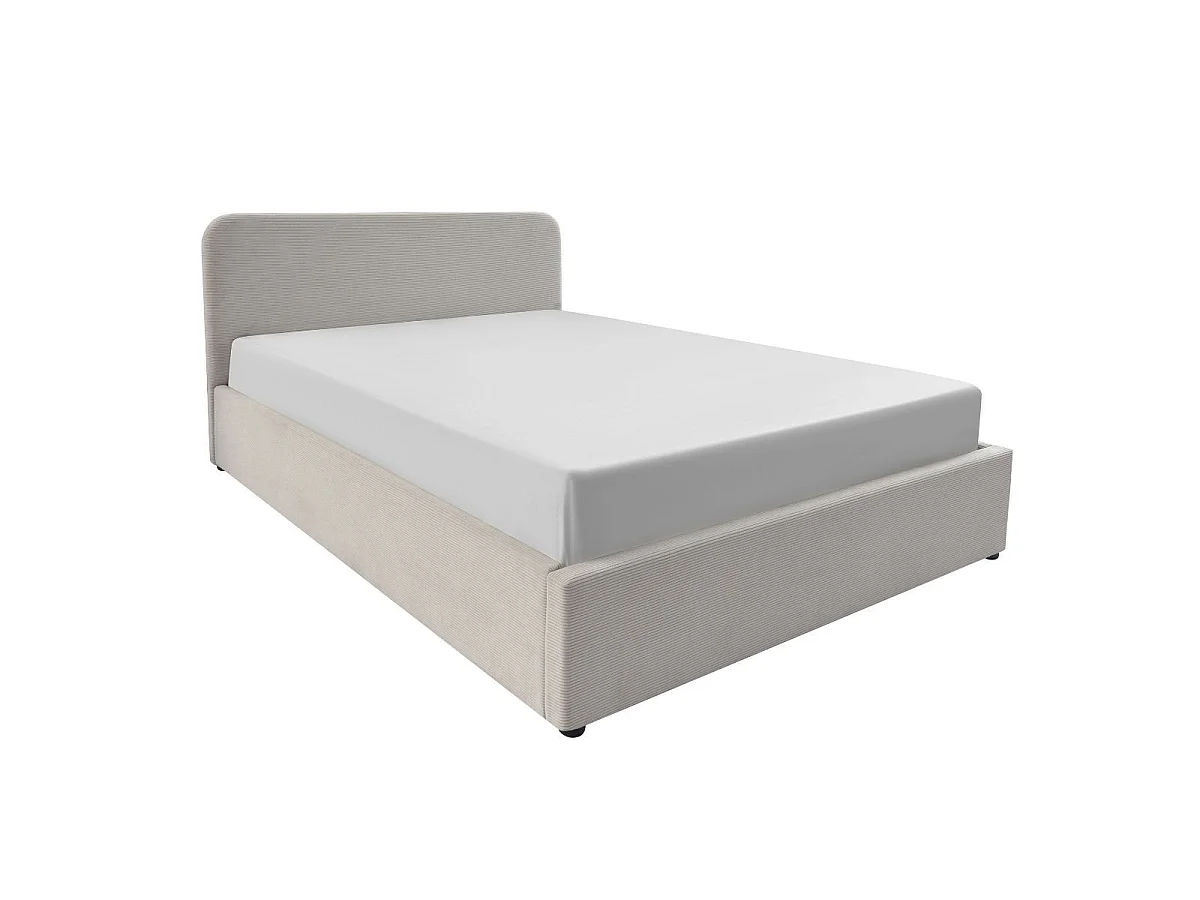 Lit coffre 140x190 cm en velours côtelé beige avec tête de lit et sommier - LIVY