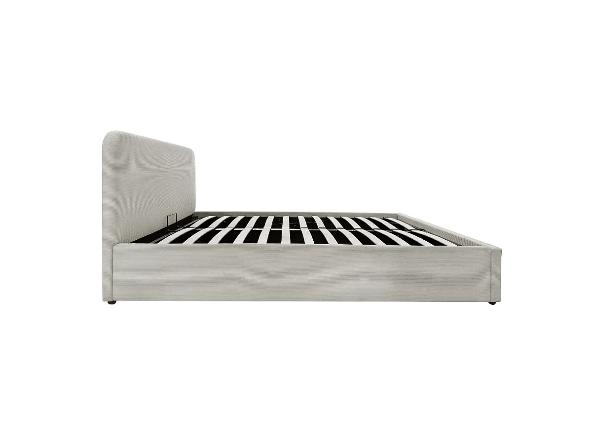 Lit coffre 140x190 cm en velours côtelé beige avec tête de lit et sommier - LIVY