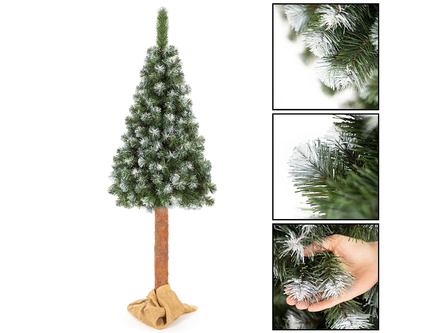 Árbol de Navidad artificial Springos® con tronco natural, pino nevado Diamond 180 cm