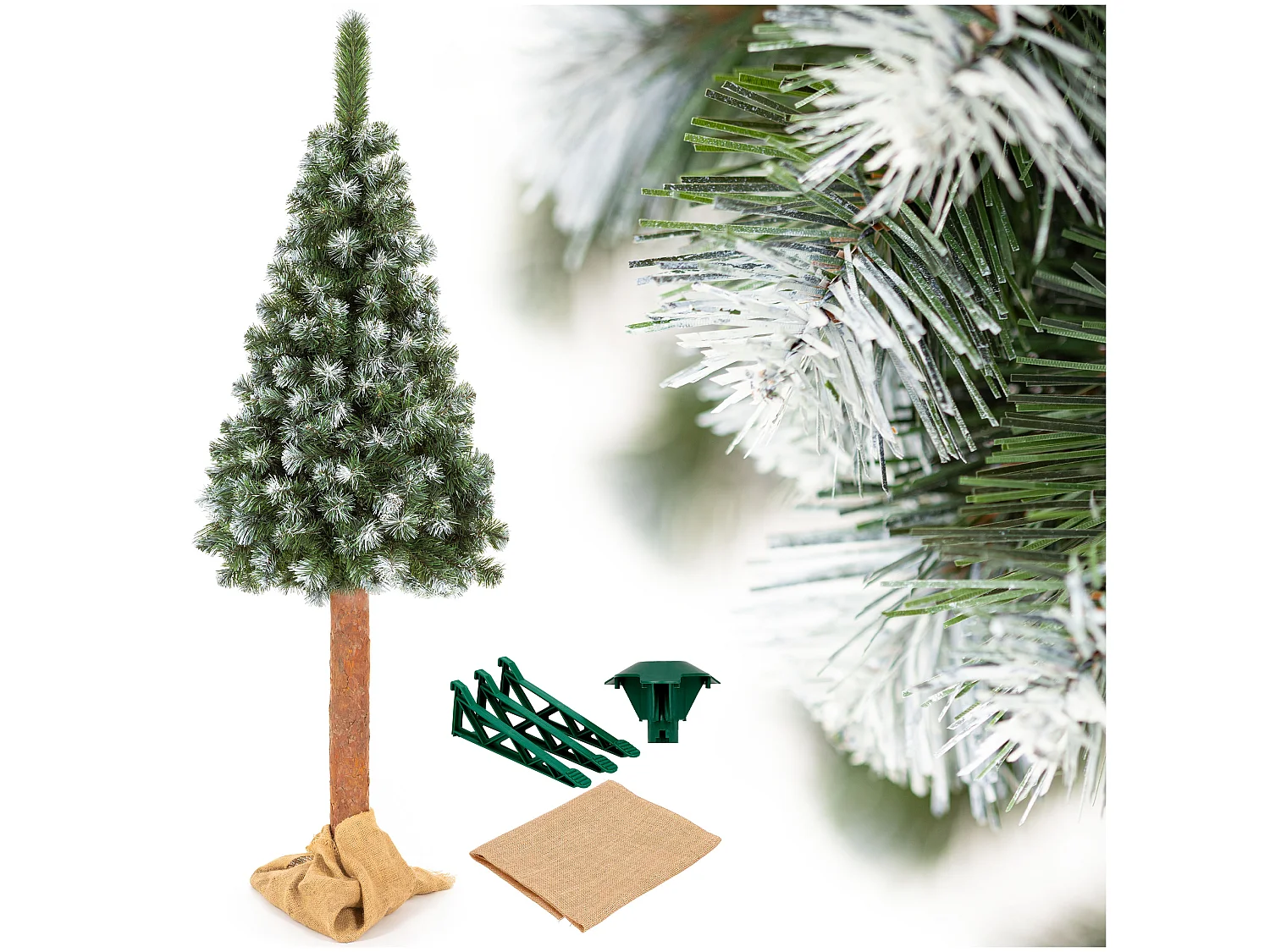 Árbol de Navidad artificial Springos® con tronco natural, pino nevado Diamond 180 cm