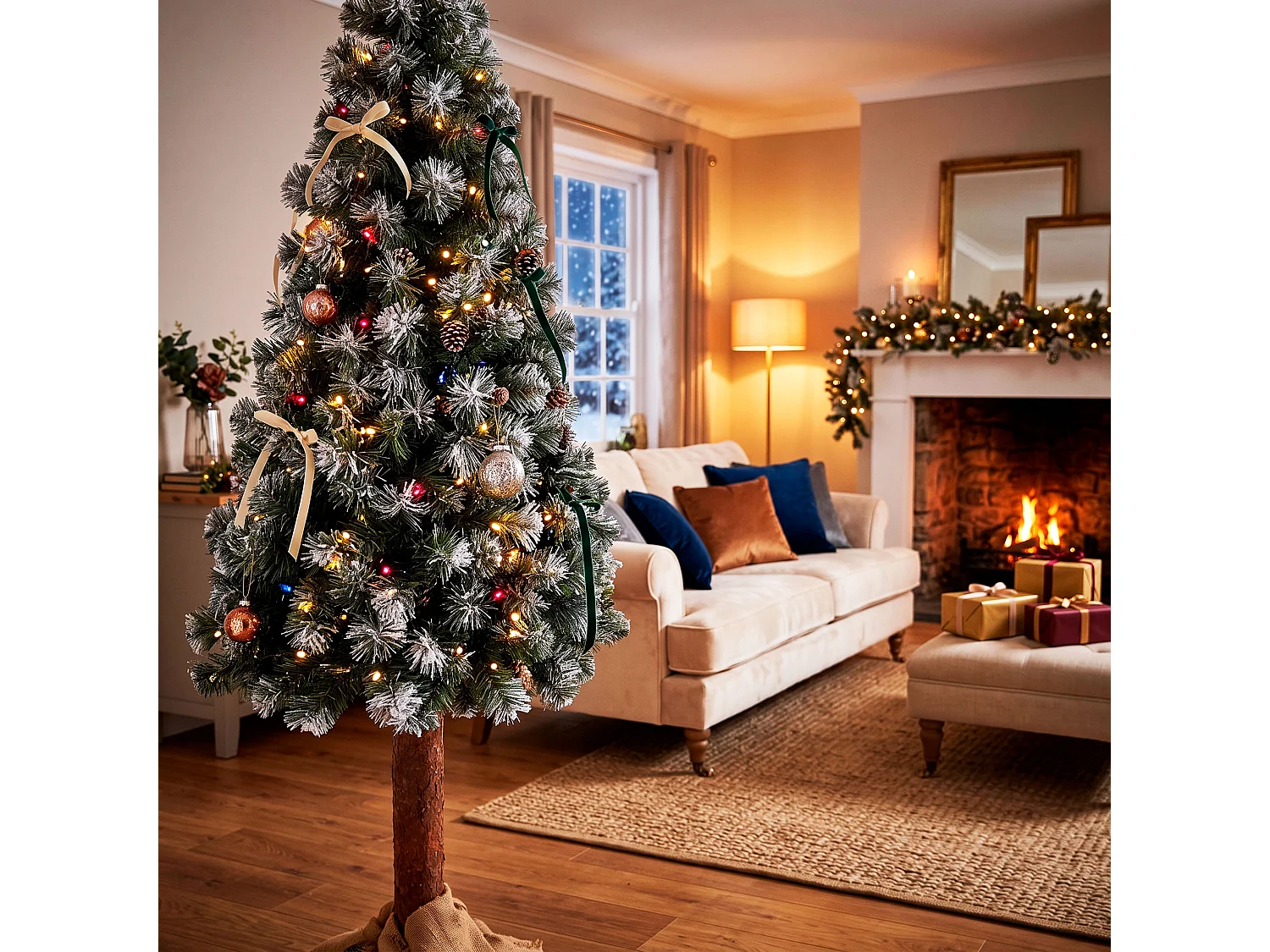 Árbol de Navidad artificial Springos® con tronco natural, pino nevado Diamond 220 cm