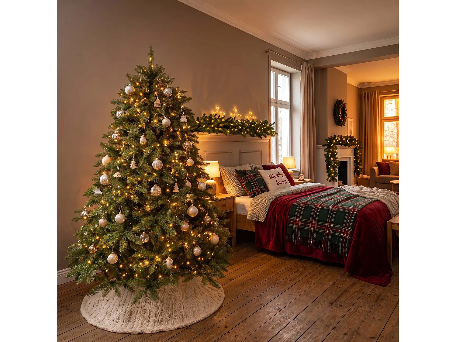 Árbol de Navidad artificial con soporte, abeto del Cáucaso 180 cm