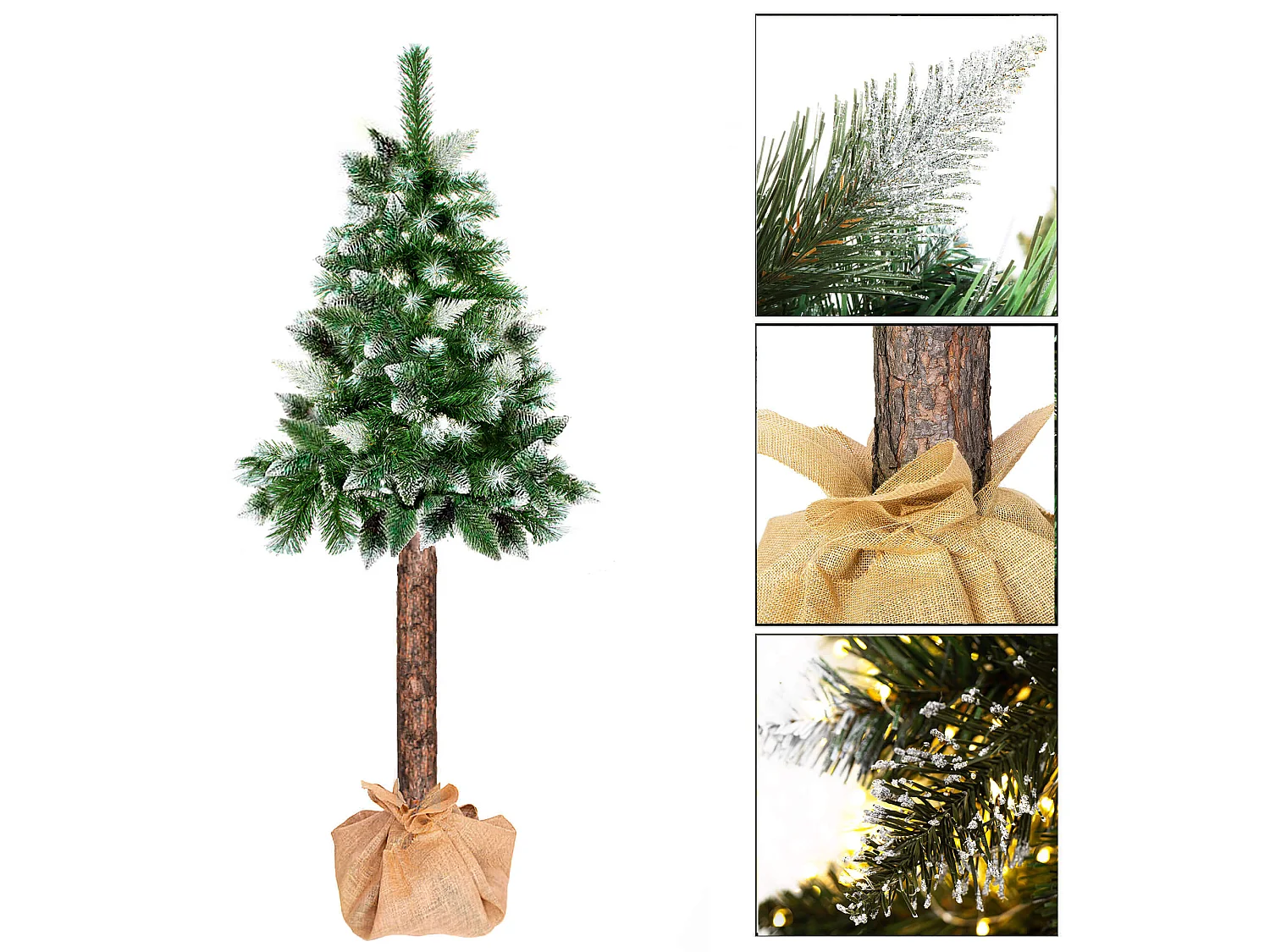 Árbol de Navidad artificial Springos® con tronco natural, pino nevado Diamond 140 cm