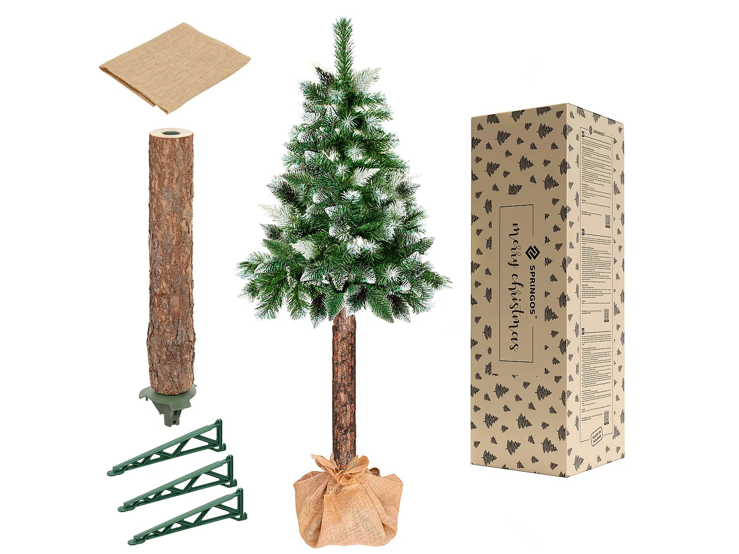 Árbol de Navidad artificial Springos® con tronco natural, pino nevado Diamond 140 cm
