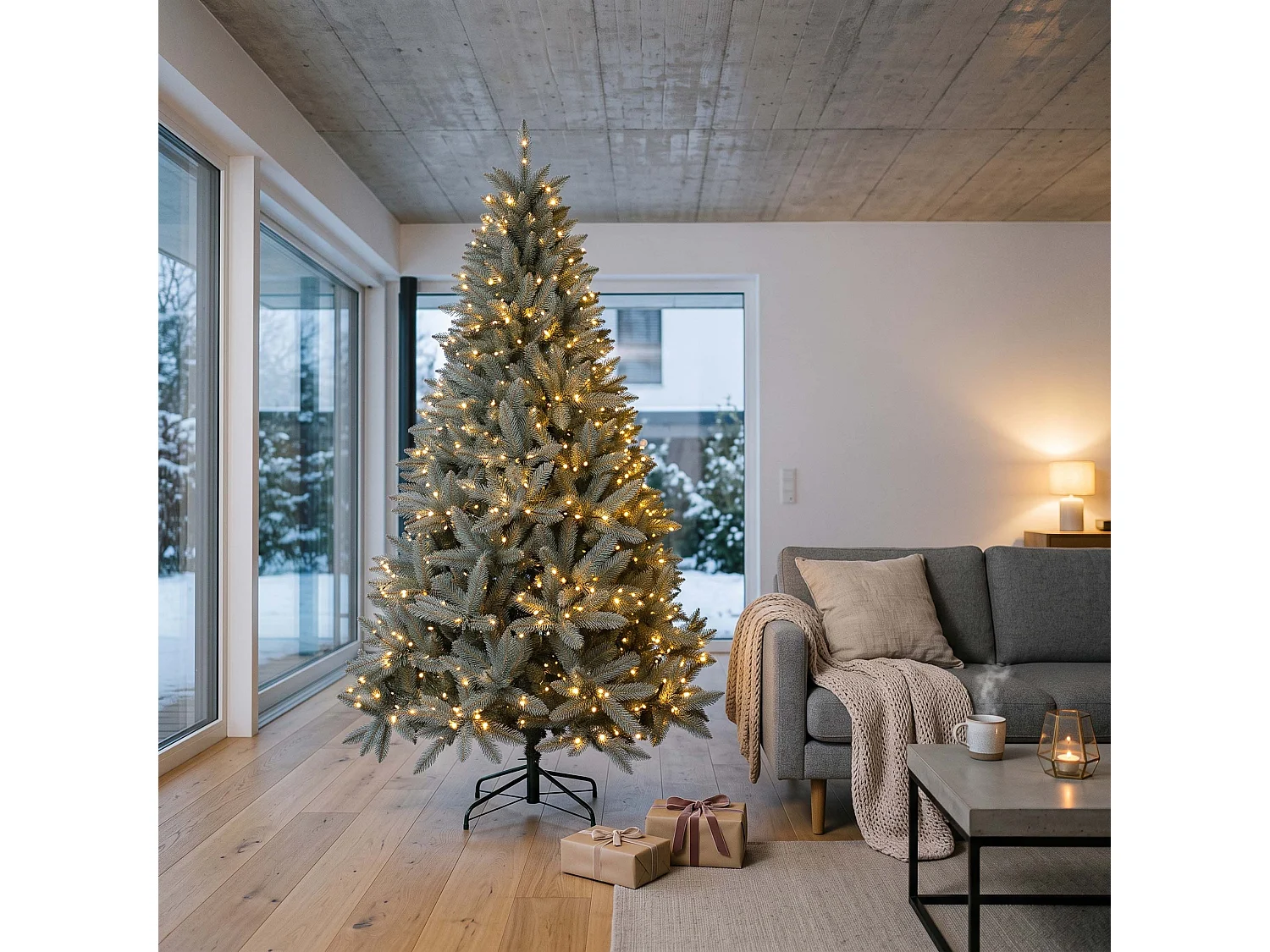 Árbol de Navidad artificial Springos®, abeto del Cáucaso plateado, 220 cm
