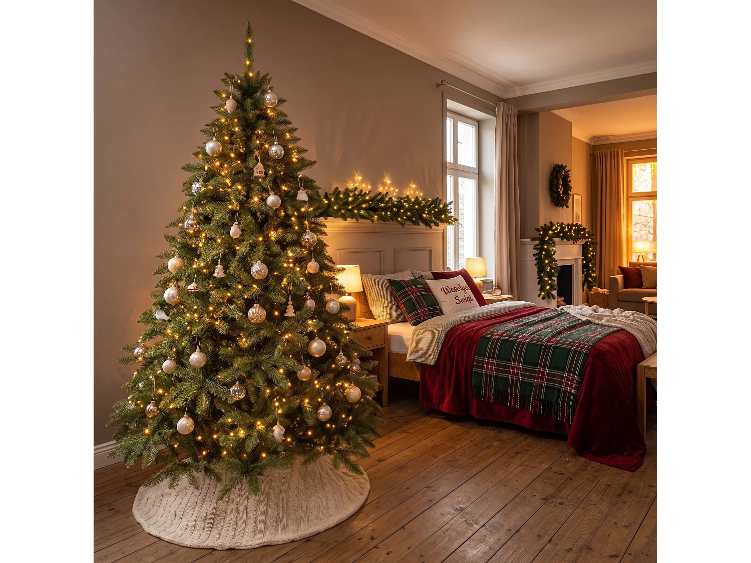 Árbol de Navidad artificial con soporte, abeto del Cáucaso 220 cm