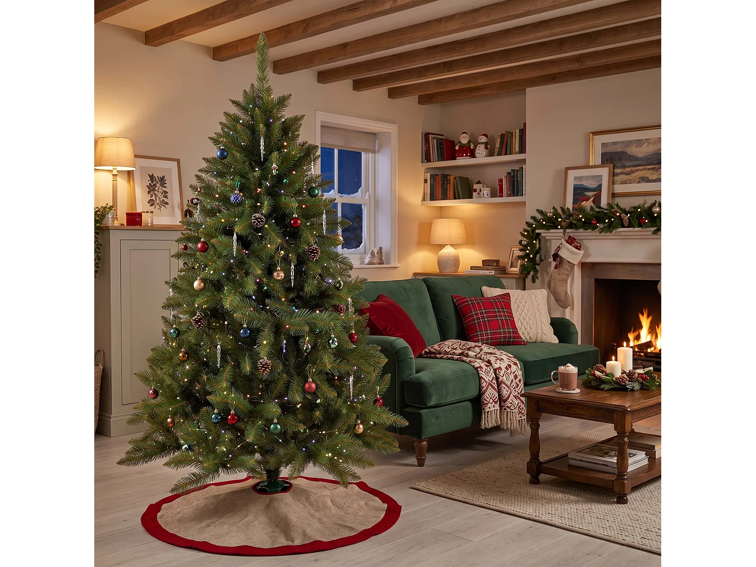Árbol de Navidad artificial con soporte, abeto del Cáucaso 220 cm