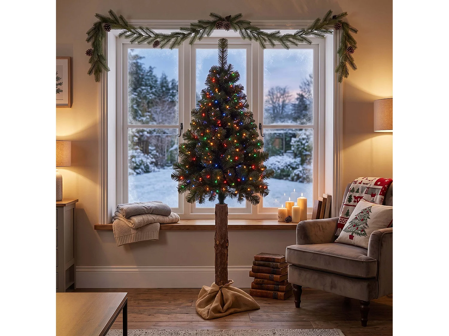 Árbol de Navidad artificial Springos® con tronco natural, pino, 180 cm