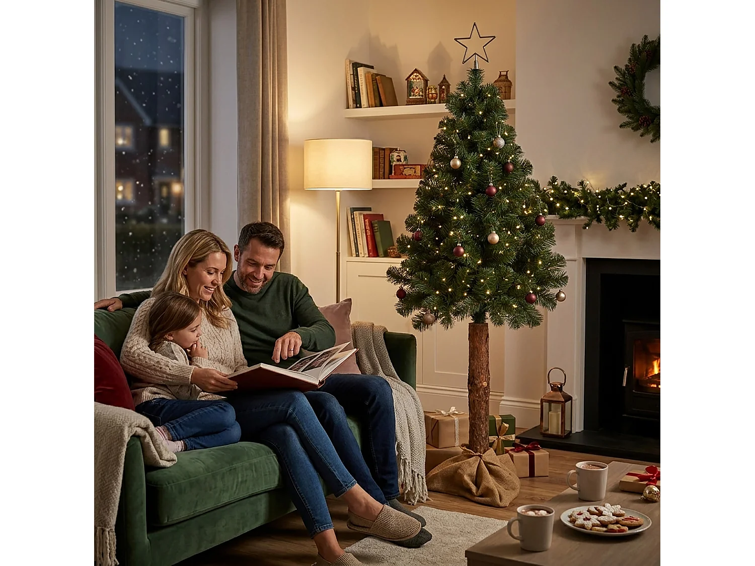 Árbol de Navidad artificial Springos® con tronco natural, pino, 180 cm