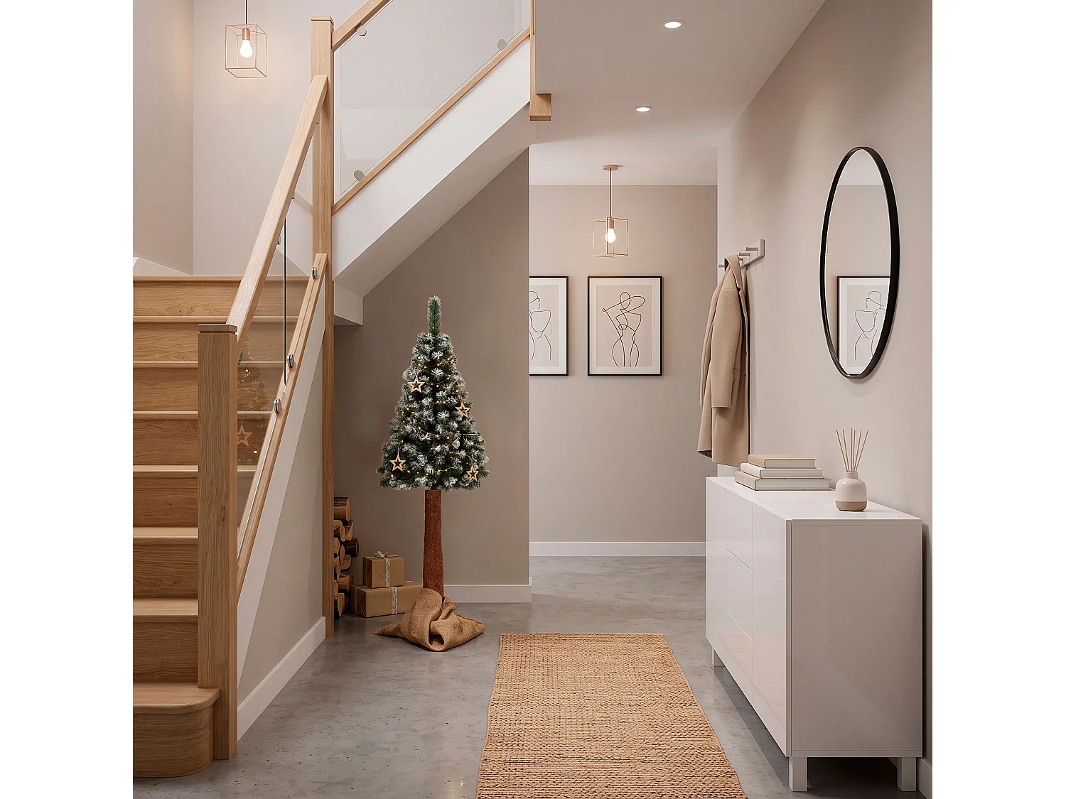 Árbol de Navidad artificial Springos® con tronco natural, pino nevado Diamond 160 cm