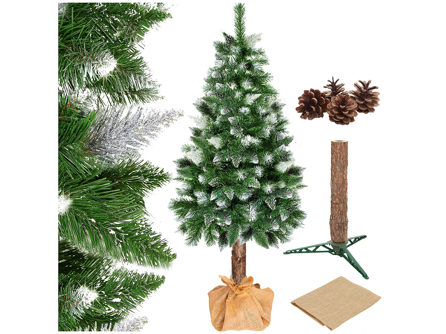Árbol de Navidad artificial Springos® con tronco natural, pino nevado Diamond 220 cm
