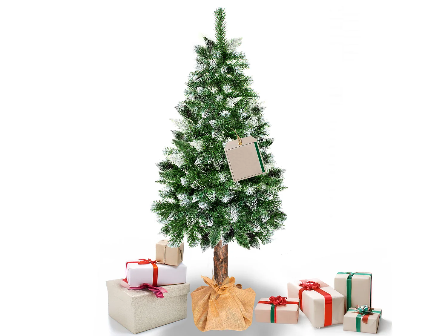 Árbol de Navidad artificial Springos® con tronco natural, pino nevado Diamond 220 cm