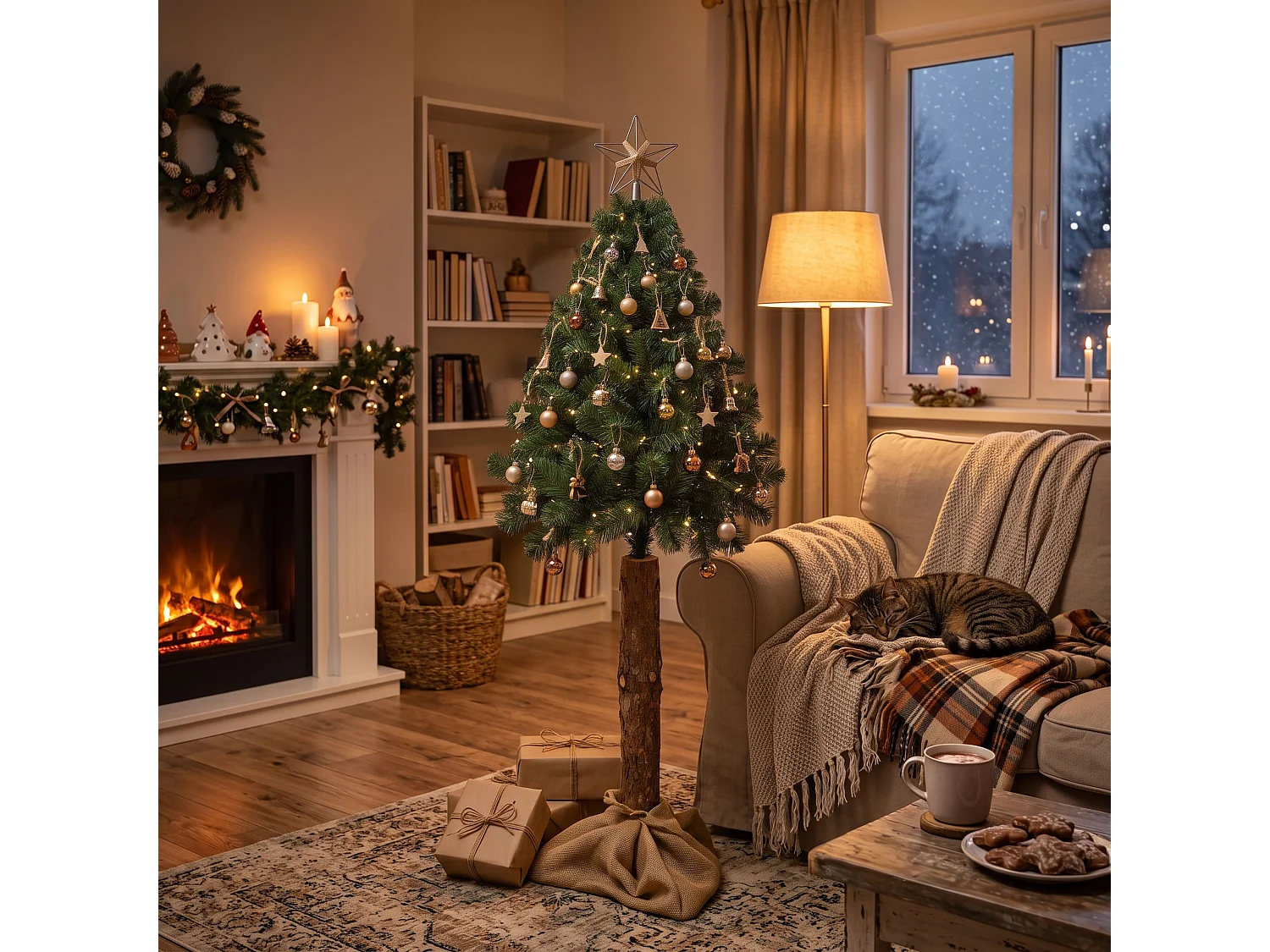 Árbol de Navidad artificial Springos® con tronco natural, pino, 160 cm