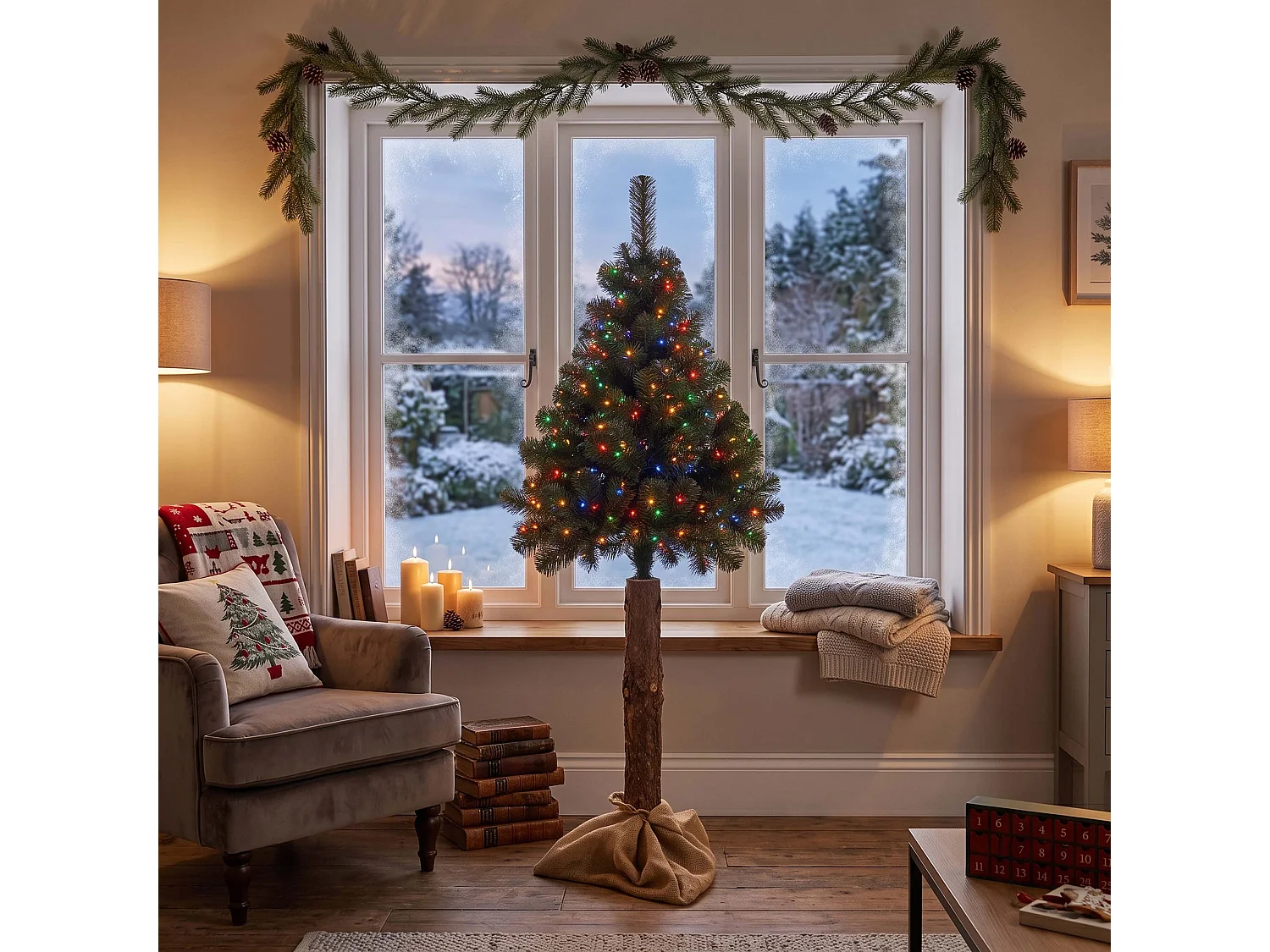 Árbol de Navidad artificial Springos® con tronco natural, pino, 160 cm