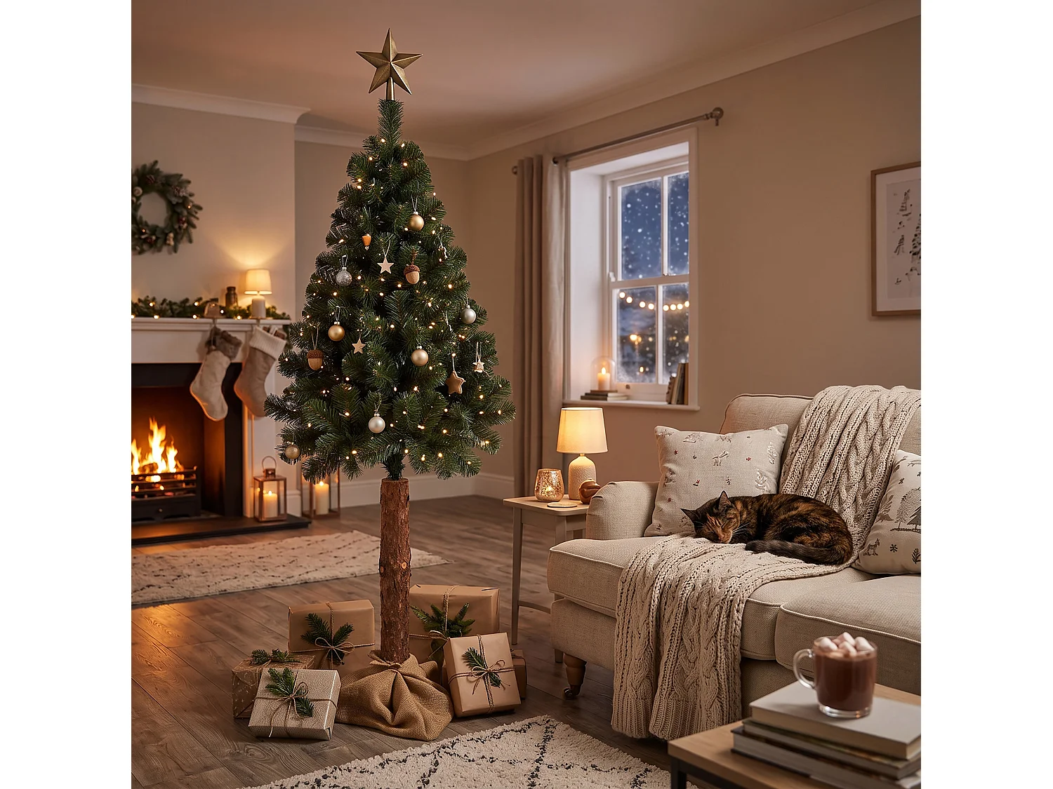 Árbol de Navidad artificial Springos® con tronco natural, pino, 220 cm