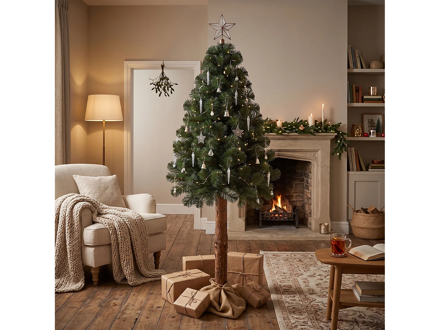 Árbol de Navidad artificial Springos® con tronco natural, pino, 220 cm