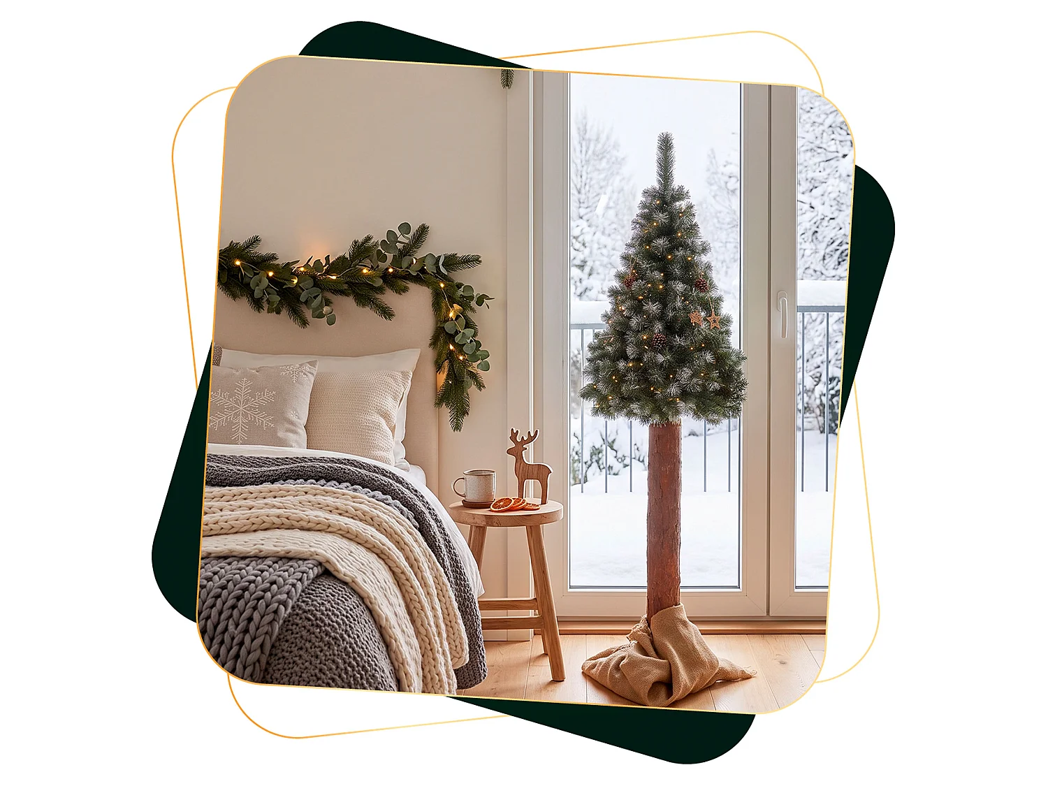 Árbol de Navidad artificial Springos® con tronco natural, pino nevado Diamond 140 cm