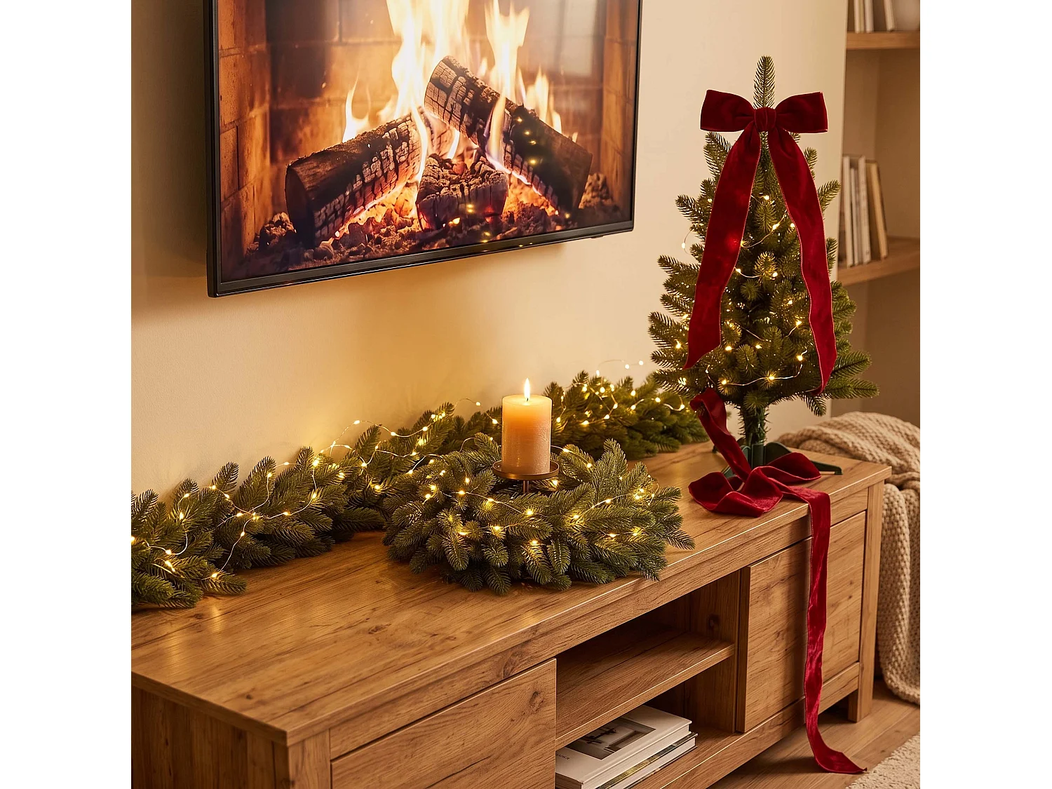 Kit de decoración navideña Springos®: árbol, corona y guirnalda