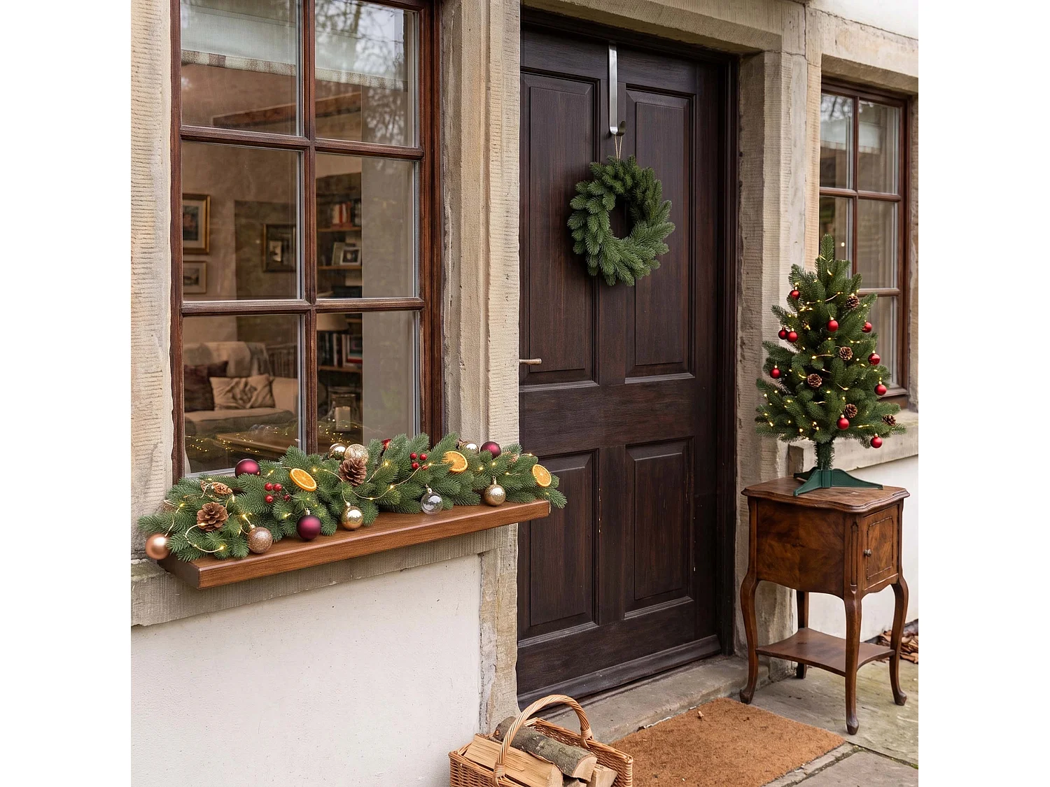 Kit de decoración navideña Springos®: árbol, corona y guirnalda