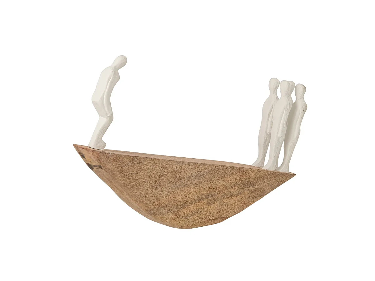 Statuette Équilibre en Bois "Jorunn" 37cm Naturel & Blanc