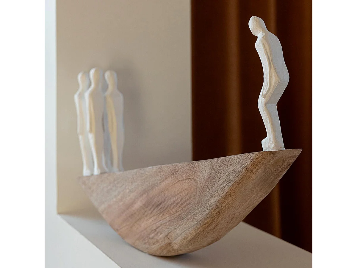Statuette Équilibre en Bois "Jorunn" 37cm Naturel & Blanc