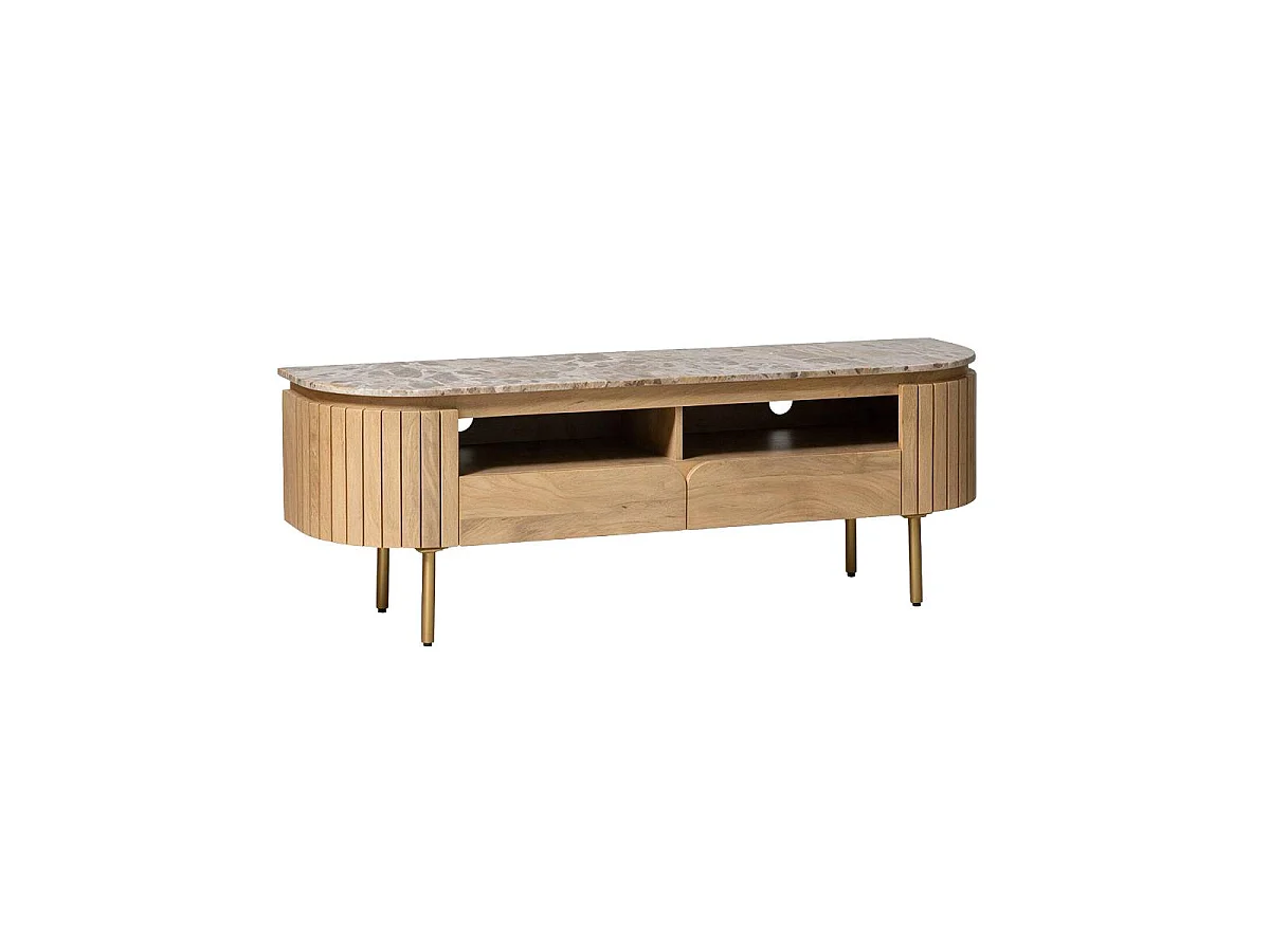 Meuble TV en marbre et bois de manguier Cyrène