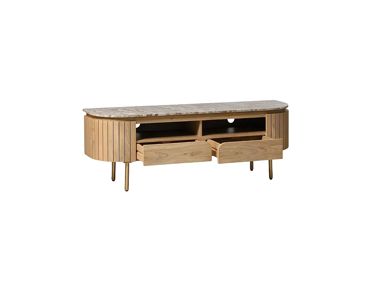 Meuble TV en marbre et bois de manguier Cyrène