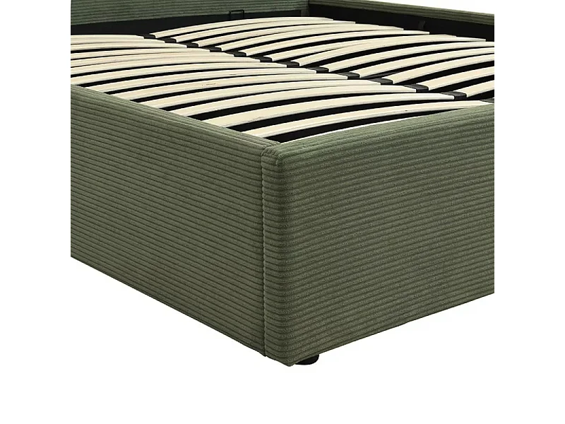 Lit coffre 160x200 cm avec tête de lit en tissu velours côtelé kaki - MIA