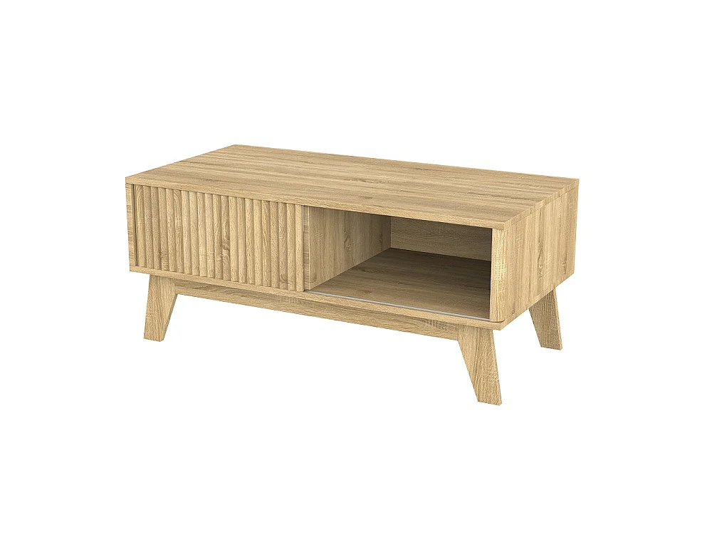 Table basse avec porte coulissante - Table centrale du salon avec compartiment de rangement ouvert - Table à thé rectangulaire de 95cm - Bois - Chêne naturel