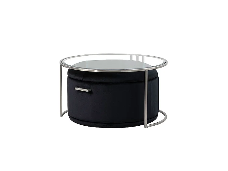 Aria Silver Coffee Table and Black Storage Ottoman Set