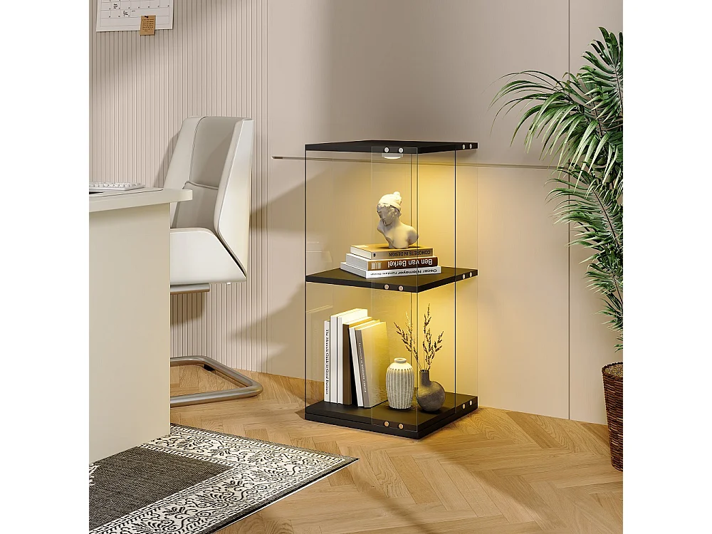 Cabinet d'affichage rotatif 38 × 38 × 82 cm - vitrine transparente à 2 niveaux avec LED - étagère de stockage à base rotative à 360° - noir